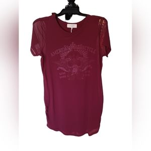 NO COMMENT WOMENS LONG TOP W/ MESH OVERLAY